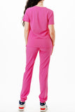 AJ1002 Medical Scrub Set 4 Way Stretch 6 Pockets V-Neck Top Joggers Pants Uniform Pink