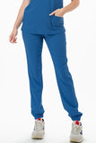 AJ1002 Medical Scrub Set 4 Way Stretch 6 Pockets V-Neck Top Joggers Pants Uniform Classic Blue