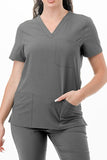 AJ1002 Medical Scrub Set 4 Way Stretch 6 Pockets V-Neck Top Joggers Pants Uniform Dark Grey