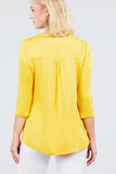 3/4 Sleeve V-Neck Rayon Spandex Flowy Top Button Detail Loose Fit MT10978