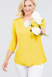 3/4 Sleeve V-Neck Rayon Spandex Flowy Top Button Detail Loose Fit MT10978