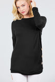 MT10979 Long Dolman Sleeve Top Round Neck Button Loose Fit