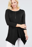 3/4 Sleeve Round Neck Rayon Spandex Flowy Top Loose Fit MT10973