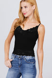 V-neck Lace Detail Ribbed Seamless CAMI TOP S-L T11392