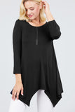 3/4 Sleeve Round Neck Rayon Spandex Flowy Top Loose Fit MT10973