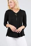 3/4 Sleeve V-Neck Rayon Spandex Flowy Top Button Detail Loose Fit MT10978