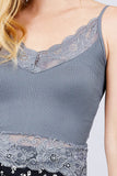 V-neck Lace Detail Ribbed Seamless CAMI TOP S-L T11392