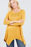 3/4 Sleeve Round Neck Rayon Spandex Flowy Top Loose Fit MT10973