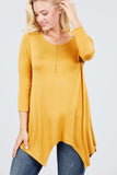 3/4 Sleeve Round Neck Rayon Spandex Flowy Top Loose Fit MT10973