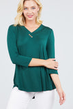 3/4 Sleeve V-Neck Rayon Spandex Flowy Top Button Detail Loose Fit MT10978