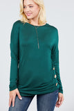 MT10979 Long Dolman Sleeve Top Round Neck Button Loose Fit