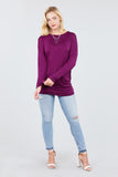 MT10979 Long Dolman Sleeve Top Round Neck Button Loose Fit