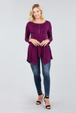 3/4 Sleeve Round Neck Rayon Spandex Flowy Top Loose Fit MT10973