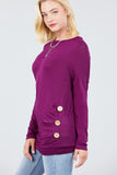 MT10979 Long Dolman Sleeve Top Round Neck Button Loose Fit