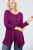 3/4 Sleeve Round Neck Rayon Spandex Flowy Top Loose Fit MT10973