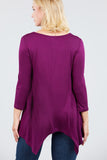 3/4 Sleeve Round Neck Rayon Spandex Flowy Top Loose Fit MT10973