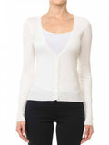 Deep V-Neck Fine Guage Cardigan Sweater With Sleeve Button 65609