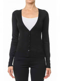 Deep V-Neck Fine Guage Cardigan Sweater With Sleeve Button 65609