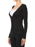 Deep V-Neck Fine Guage Cardigan Sweater With Sleeve Button 65609