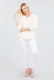 3/4 Sleeve V-Neck Rayon Spandex Flowy Top Button Detail Loose Fit MT10978