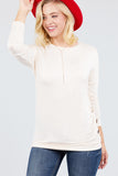 MT10979 Long Dolman Sleeve Top Round Neck Button Loose Fit