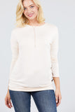 MT10979 Long Dolman Sleeve Top Round Neck Button Loose Fit