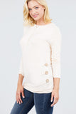 MT10979 Long Dolman Sleeve Top Round Neck Button Loose Fit