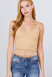 V-neck Lace Detail Ribbed Seamless CAMI TOP S-L T11392