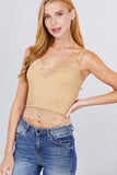 V-neck Lace Detail Ribbed Seamless CAMI TOP S-L T11392