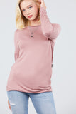 MT10979 Long Dolman Sleeve Top Round Neck Button Loose Fit