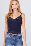 V-neck Lace Detail Ribbed Seamless CAMI TOP S-L T11392