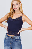 V-neck Lace Detail Ribbed Seamless CAMI TOP S-L T11392