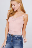 V-neck Lace Detail Ribbed Seamless CAMI TOP S-L T11392