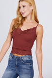 V-neck Lace Detail Ribbed Seamless CAMI TOP S-L T11392