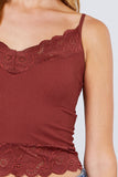 V-neck Lace Detail Ribbed Seamless CAMI TOP S-L T11392