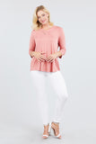 3/4 Sleeve V-Neck Rayon Spandex Flowy Top Button Detail Loose Fit MT10978