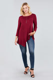 3/4 Sleeve Round Neck Rayon Spandex Flowy Top Loose Fit MT10973