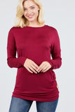 MT10979 Long Dolman Sleeve Top Round Neck Button Loose Fit