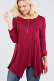 3/4 Sleeve Round Neck Rayon Spandex Flowy Top Loose Fit MT10973