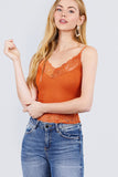 V-neck Lace Detail Ribbed Seamless CAMI TOP S-L T11392