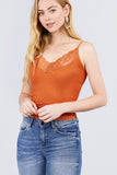 V-neck Lace Detail Ribbed Seamless CAMI TOP S-L T11392