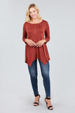 3/4 Sleeve Round Neck Rayon Spandex Flowy Top Loose Fit MT10973