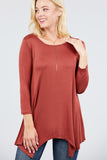 3/4 Sleeve Round Neck Rayon Spandex Flowy Top Loose Fit MT10973