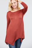 3/4 Sleeve Round Neck Rayon Spandex Flowy Top Loose Fit MT10973