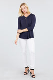 3/4 Sleeve V-Neck Rayon Spandex Flowy Top Button Detail Loose Fit MT10978