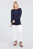 MT10979 Long Dolman Sleeve Top Round Neck Button Loose Fit