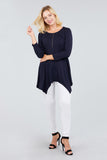 3/4 Sleeve Round Neck Rayon Spandex Flowy Top Loose Fit MT10973