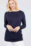 MT10979 Long Dolman Sleeve Top Round Neck Button Loose Fit