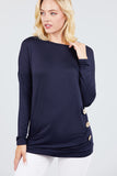 MT10979 Long Dolman Sleeve Top Round Neck Button Loose Fit