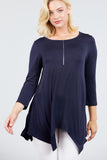 3/4 Sleeve Round Neck Rayon Spandex Flowy Top Loose Fit MT10973